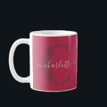 Taza De Café Personalizado Estilo Monogramo Nombre Magenta Rojo<br><div class="desc">Disfrute de su bebida favorita con estilo con esta elegante taza personalizada que presenta un rico diseño burdeos y una delicada fuente de guiones mostrando su nombre. Perfecto para añadir un toque de sofisticación a su café matutino o regalo a alguien especial, esta taza combina funcionalidad con una estética atemporal....</div>