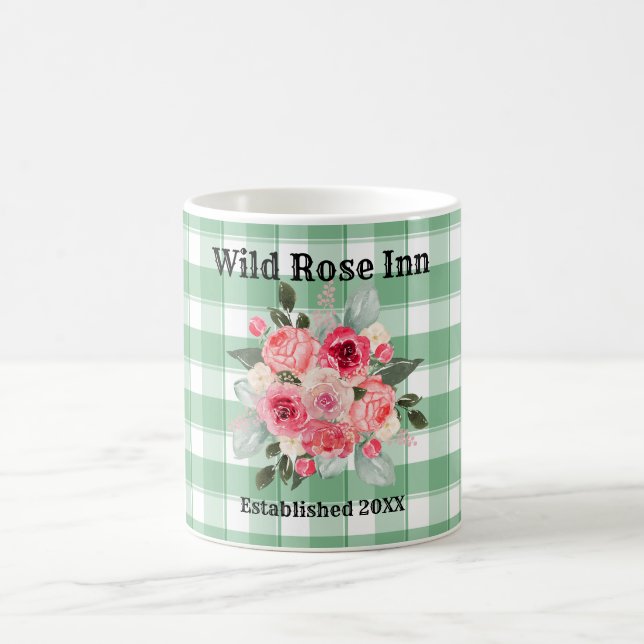 Taza De Café Personalizado Farmhouse Country Gingham Wild Rosas (Centro)
