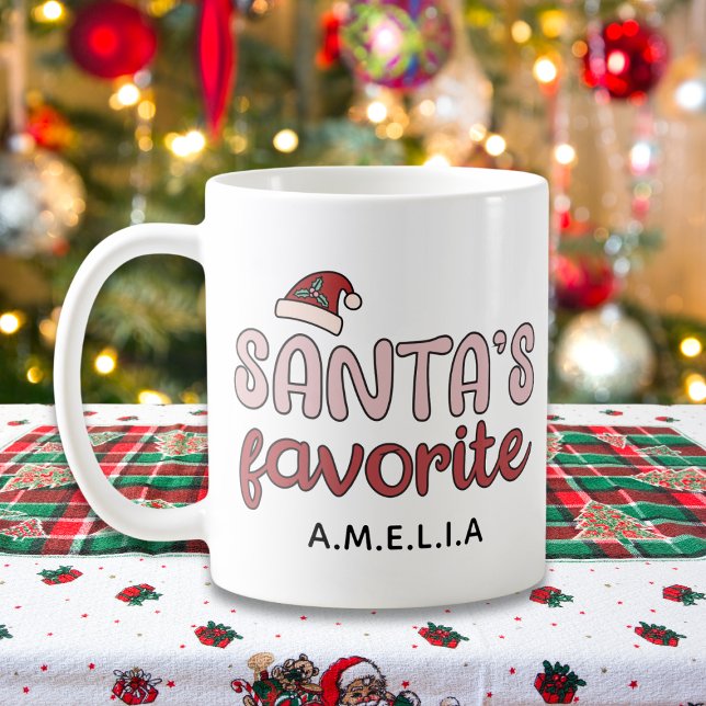 Taza De Café Personalizado favorito de amigos secretos rosados (santas favorite customizable coffee mug)