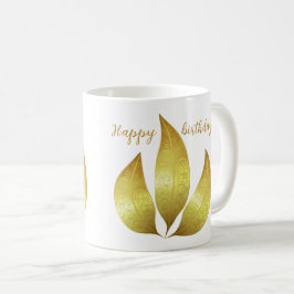 Taza De Café Personalizado Feliz cumpleaños, ornamentos dorados