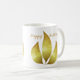 Taza De Café Personalizado Feliz cumpleaños, ornamentos dorados