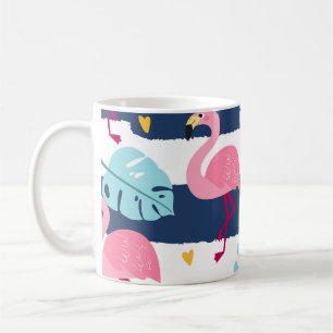 Taza De Café Personalizado Flamingos: Vintage tropical de veran