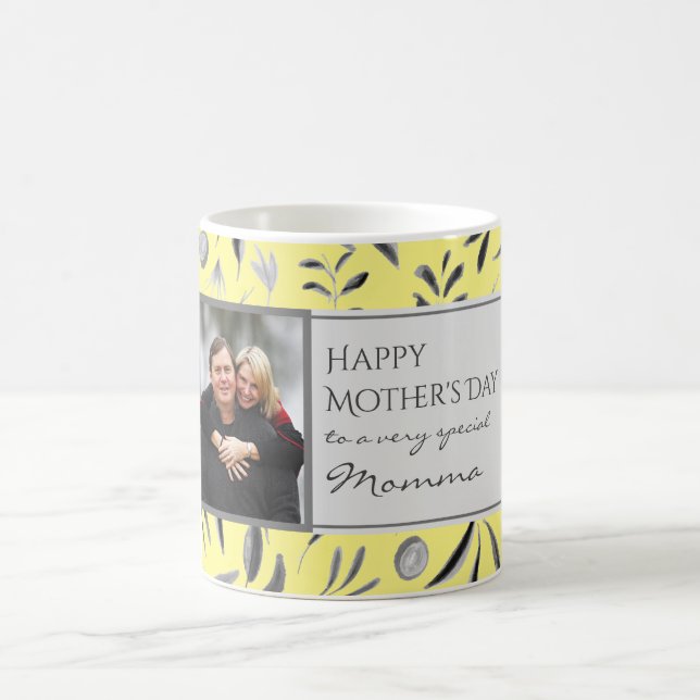 Taza De Café Personalizado floral amarilla MOMMA Foto (Centro)