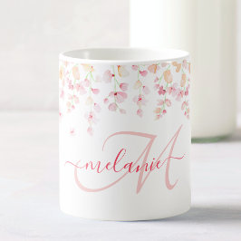 Taza De Café Personalizado floral color de agua rosa bonito Mon