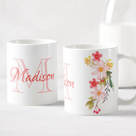 Taza De Café Personalizado floral color de agua rosa bonito Mon
