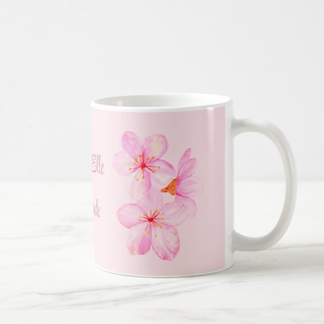 Taza De Café Personalizado Floral Girly Pink (Derecha)