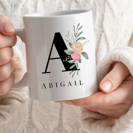 Taza De Café Personalizado floral Monograma Nombre
