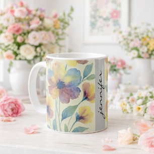 Taza De Café Personalizado Floral Nombre _ Desayuno de Boda
