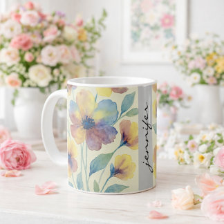 Taza De Café Personalizado Floral Nombre _ Desayuno de Boda 