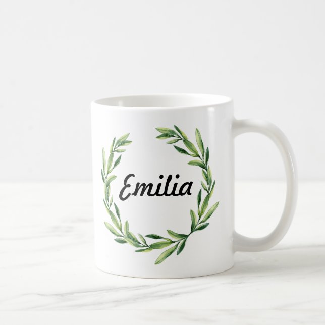 Taza De Café Personalizado Floral Nombre personalizado Monogram (Derecha)