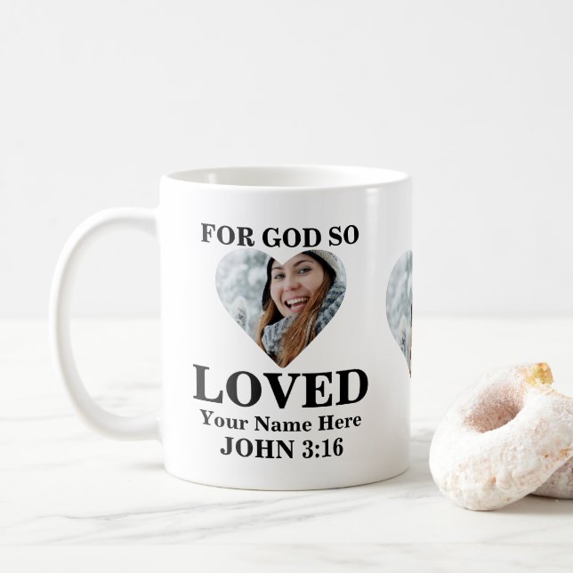 Taza De Café Personalizado foto de corazón Biblia cristiana Ver (Con donut)