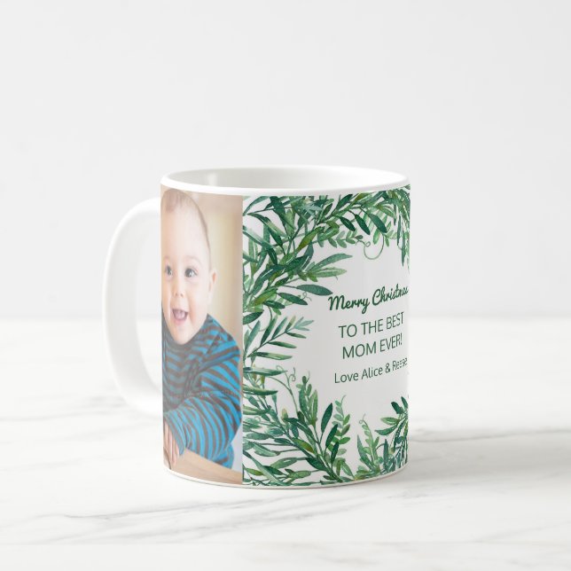 Taza De Café Personalizado Foto Mejor Navidad Mamá Acuarela (Anverso izquierdo)