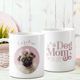 Taza De Café Personalizado fotográfico de Dog Mom Fur Life Pug