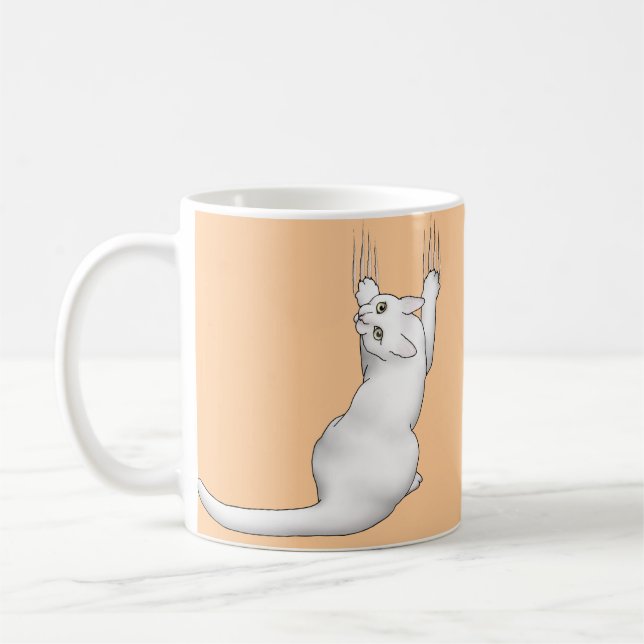 Taza De Café Personalizado Gato Blanco arañando y desgarrando (Izquierda)