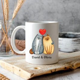 Taza De Café Personalizado Gatos Pareja Nombres Personalizados