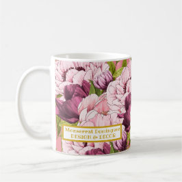 Taza De Café Personalizado Gold Business Name Elegant Pink Peon
