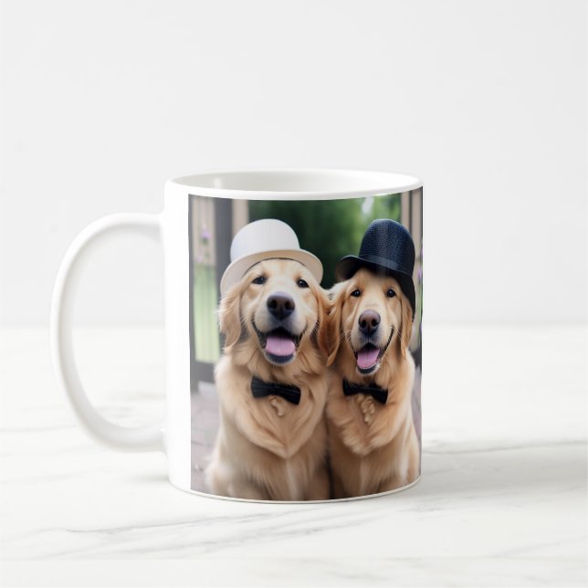 Taza De Café Personalizado Golden Retriever Boda Mugs (Izquierda)