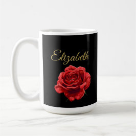 Taza De Café Personalizado Golden Script Elegante Rosa Roja Per