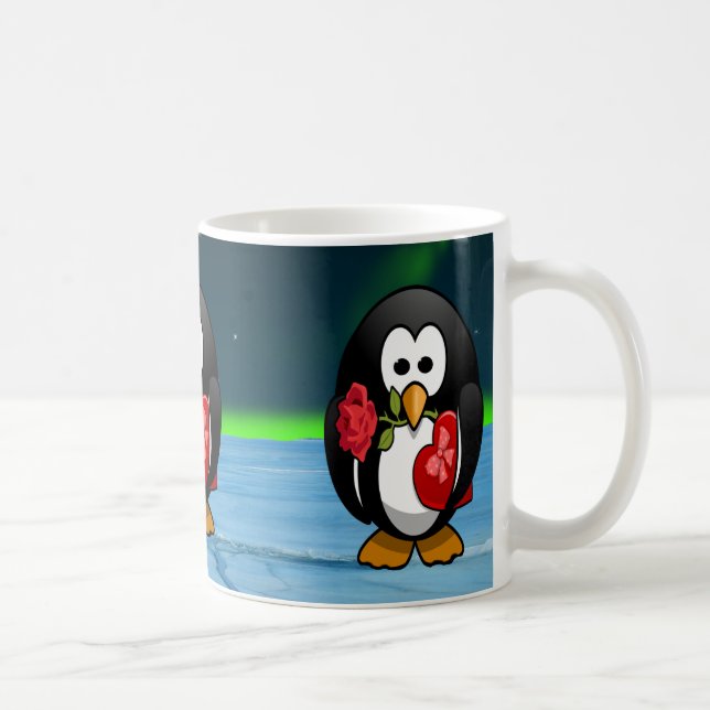 Taza De Café Personalizado gracioso de Penguin El día de San Va (Derecha)