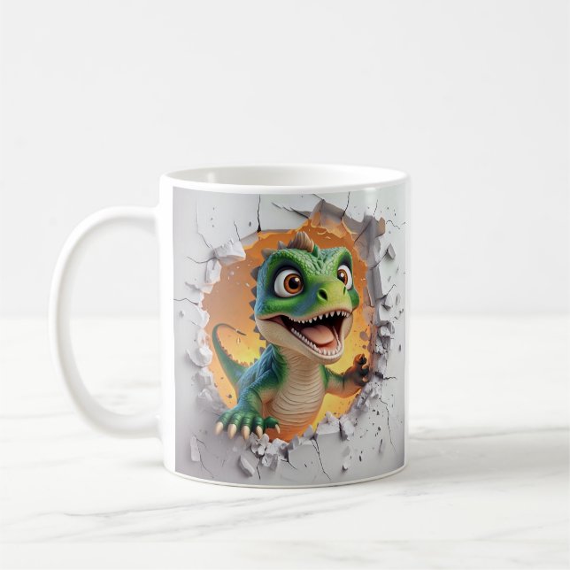 Taza De Café Personalizado Green Dinosaur Joyfully Breaking wal (Izquierda)