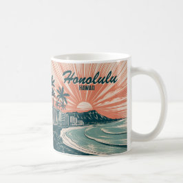 Taza De Café Personalizado Hawaii Honolulu Waikiki Beach Retro 
