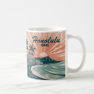 Taza De Café Personalizado Hawaii Honolulu Waikiki Beach Retro 