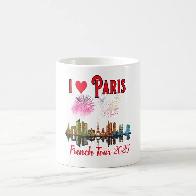 Taza De Café Personalizado I Love Paris en Night Skyline Firewo (Centro)