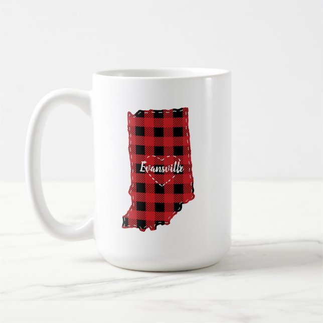 Taza De Café Personalizado Indiana Home State Buffalo Plaid Nav (Izquierda)