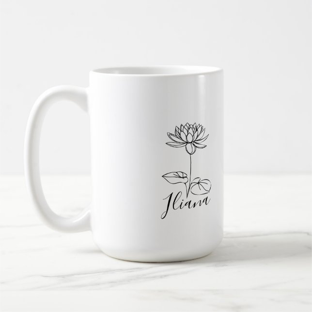 Taza De Café Personalizado Julio Agua Lily Nació Regalo de Flor (Izquierda)