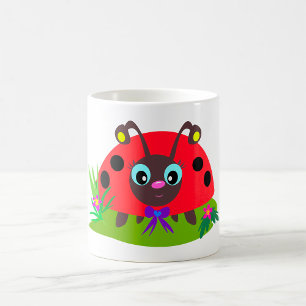 Taza De Café Personalizado Ladybug Bow and Flowers