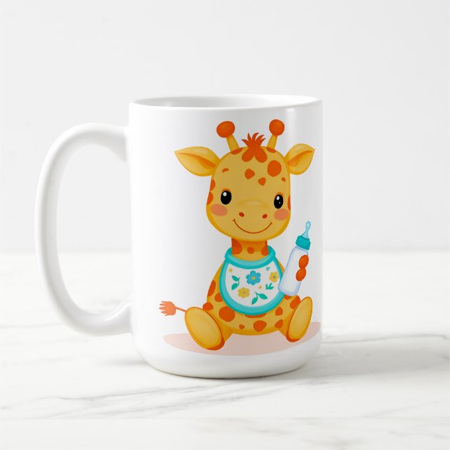 Taza De Café Personalizado lindo bebé Giraffe sosteniendo una b (Izquierda)