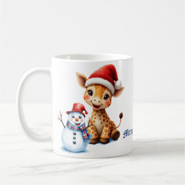 Taza De Café Personalizado lindo Giraffe con Santa Hat y Snowma