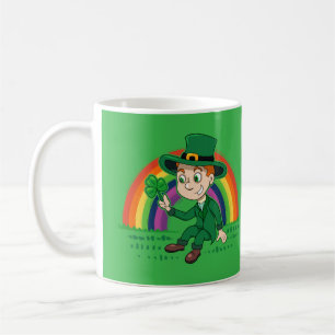Taza De Café Personalizado lindo leprechaun con shamrock y arco