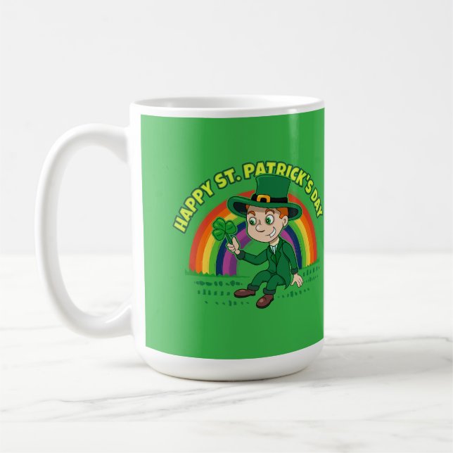 Taza De Café Personalizado lindo leprechaun con shamrock y arco (Izquierda)