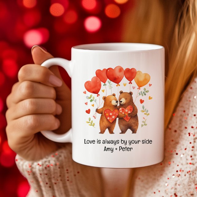 Taza De Café Personalizado lindo osos corazones de amor Valenti (Cute cartoon Bears Love Hearts Valentine Coffee Mug)