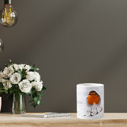 Taza De Café Personalizado lindo Robin pájaro en la nieve añada