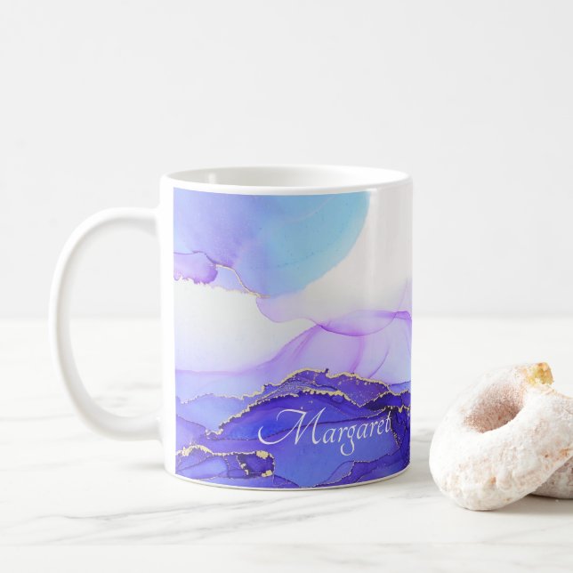 Taza De Café Personalizado llamado Naranja azul violeta de tint (Con donut)