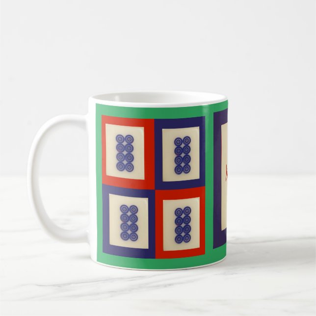 Taza De Café Personalizado Lucky Blue Eight Wheel Mahjong Tile (Izquierda)