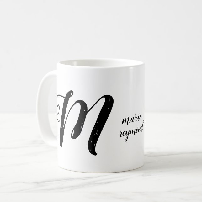 Taza De Café Personalizado M letra monograma b/w (Anverso izquierdo)