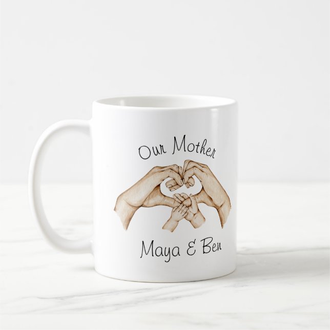 Taza De Café Personalizado madre e hijo Mug, Ilustracion mano (Izquierda)