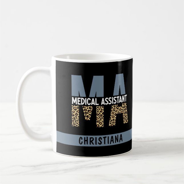 Taza De Café Personalizado MAMÁES Auxiliar Médico Leopard Print (Izquierda)