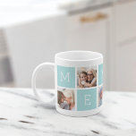 Taza De Café Personalizado Mema Abuela 5 Collage de fotos<br><div class="desc">Crea un bizcocho dulce para la abuela con este sencillo diseño que cuenta con cinco de tus fotos favoritas de Instagram, dispuestas en un diseño de collage con cuadrados alternados en verde menta pastel, que deletrea "Mema" con un corazón en el último cuadrado. Personaliza con fotos favoritas de sus nietos...</div>