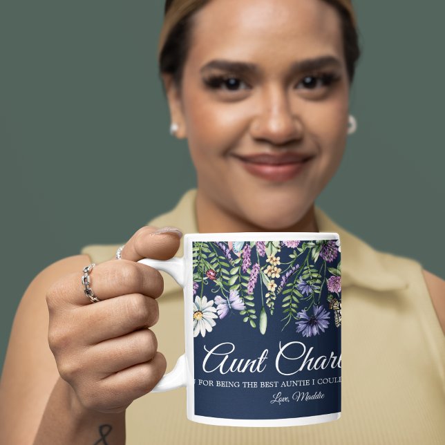 Taza De Café Personalizado Mensaje Flores salvajes Tía única (Custom Message Wildflowers Unique Aunt Coffee Mug
)