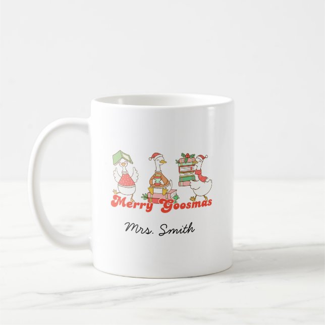 Taza De Café Personalizado Merry Goosemas Teacher Gift (Izquierda)