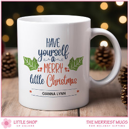 Taza De Café Personalizado Merry Little Navidades Holly Leaf