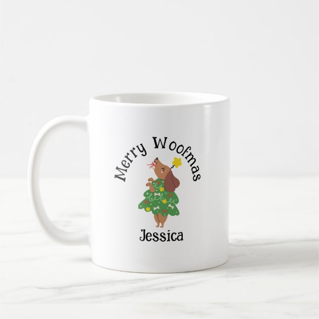 Taza De Café Personalizado Merry Woofmas Mug - Navidades de pap (Izquierda)
