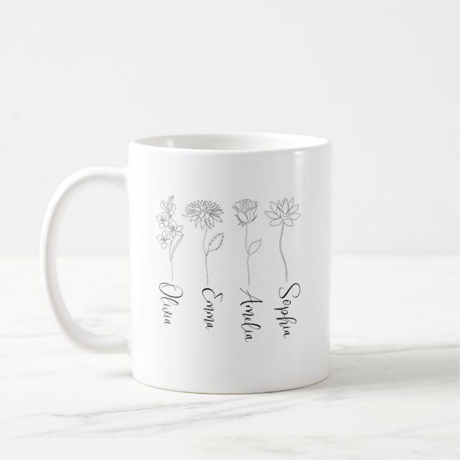 Taza De Café Personalizado Mes de Nacimiento Planta de Flores L (Izquierda)