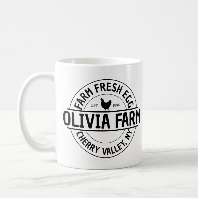 Taza De Café Personalizado moderno Nombre de la granja Egg Deal (Izquierda)