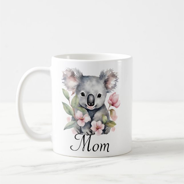 Taza De Café Personalizado Mom Koala Bear Floral Personalizado (Izquierda)