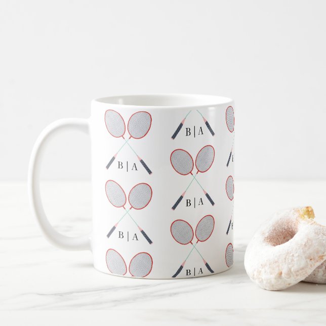 Taza De Café Personalizado Monogram Badminton (Con donut)